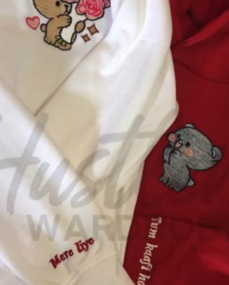 Cute Love Embroidered Couple Hoodies