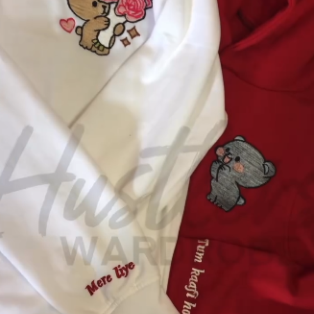 Cute Love Embroidered Couple Hoodies