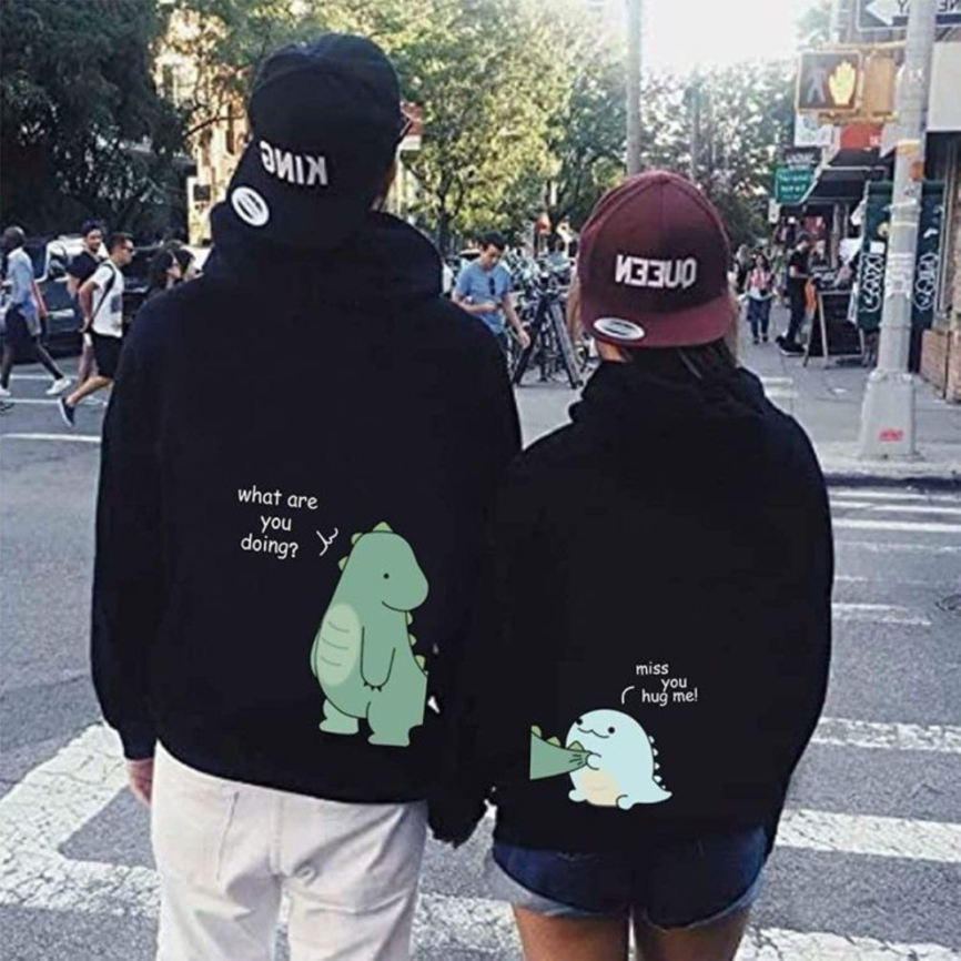 Dino Back Printed Couple Hoodies