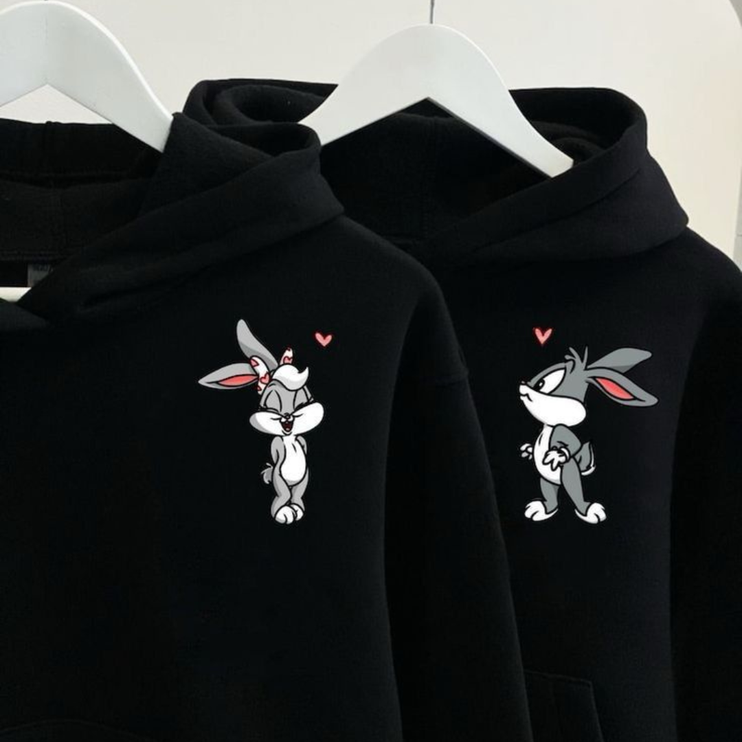 Bunny couple printed hoodies