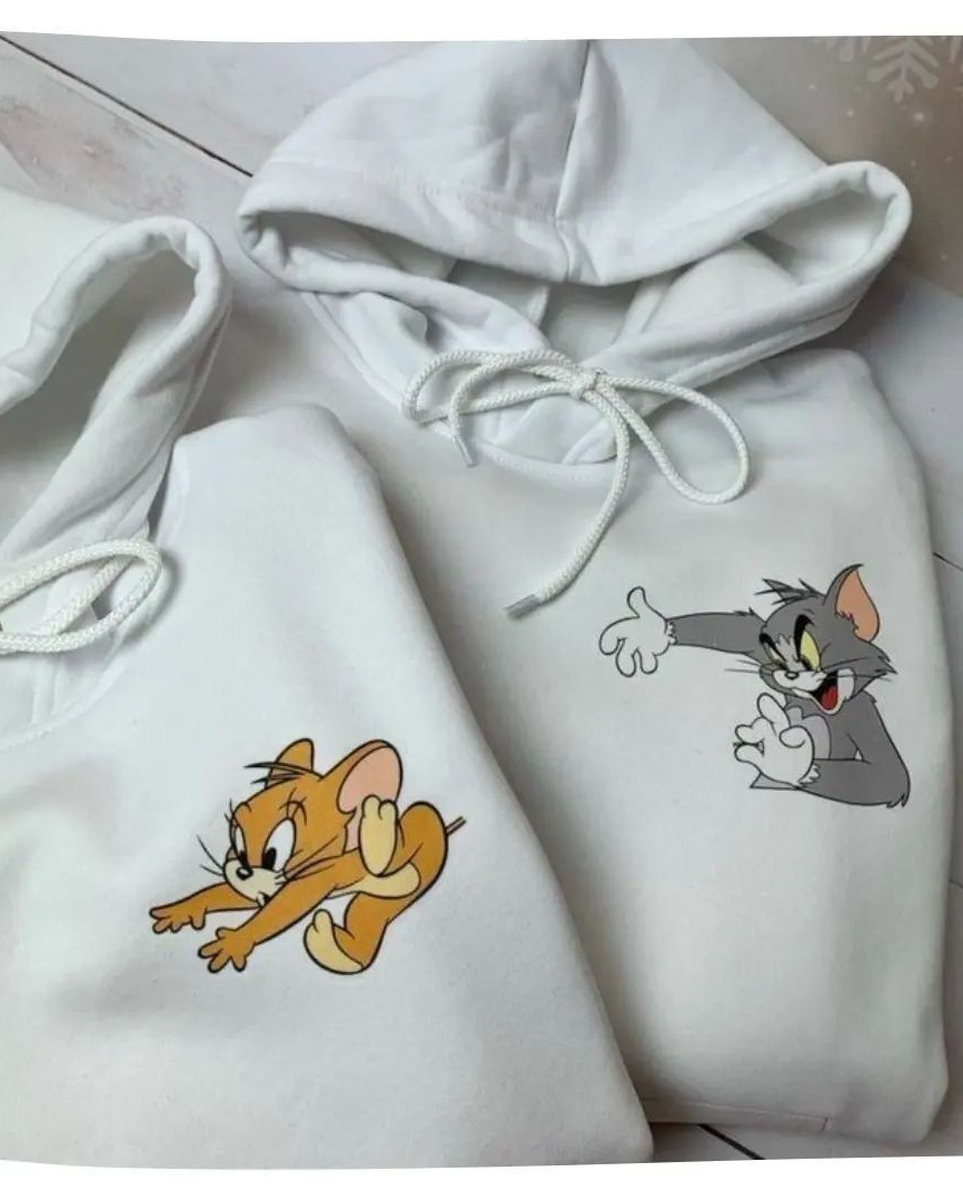 Tom and jerry logo printed couple hoodies