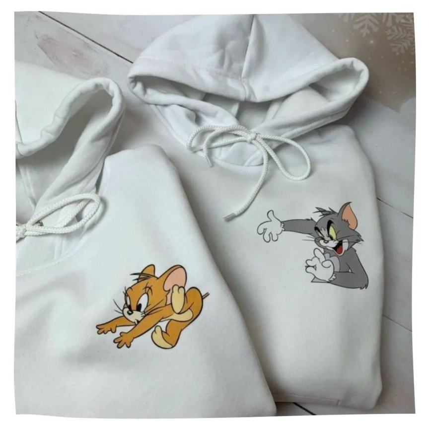 Tom and jerry logo printed couple hoodies